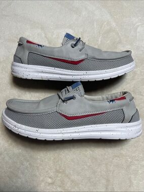 Hey Dude Men's Gray Boat Shoes with Red Accent Size 9